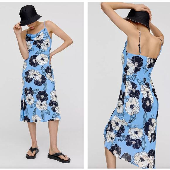 ANTHROPOLOGIE x DRESS THE POPULATION Kendall Cowl Neck Midi Dress Blue {3K33} - Picture 1 of 8